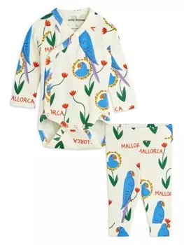 Mini Rodini комплект из топа и брюк с принтом, белый