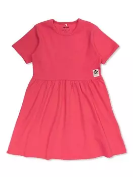 Mini Rodini платье из органического хлопка с нашивкой-логотипом, розовый