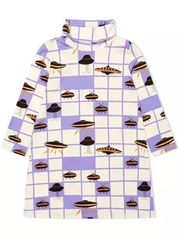 Mini Rodini платье с высоким воротником и графичным принтом, белый