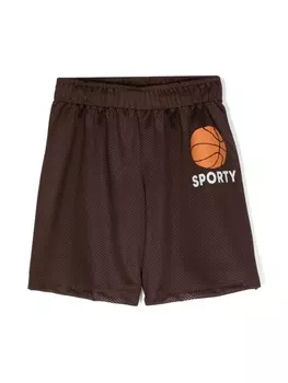 Mini Rodini сетчатые шорты с логотипом, коричневый