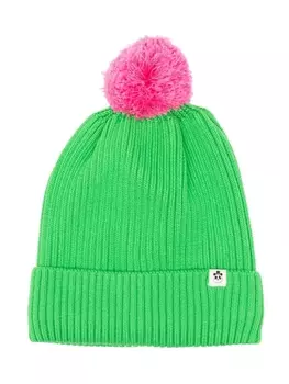 Mini Rodini шапка бини в рубчик с нашивкой-логотипом, зеленый