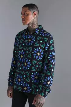 Мини-рубашка из вискозы с длинным рукавом и цветом Boohoo, черный