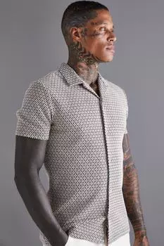 Мини-рубашка muscle с коротким рукавом geo Boohoo, серо-коричневый