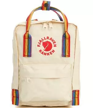 Мини-рюкзак Fjallraven Mini Kanken с радужной ручкой, бежевый
