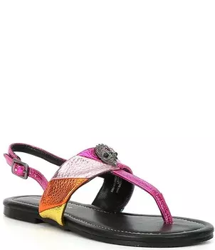 Мини-сандалии Kurt Geiger London для девочек Kensington с металлизированной радужной полоской и Т-образным ремешком (молодежная), розовый