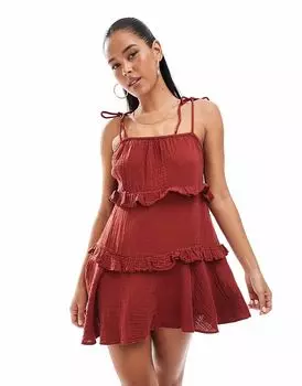 Мини-сарафан New Look с ярусами бордового цвета