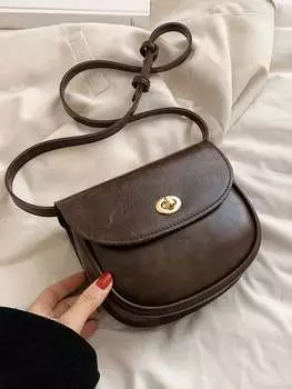 Мини-седельная сумка, поворотный замок, клапан, кофейно-коричневый