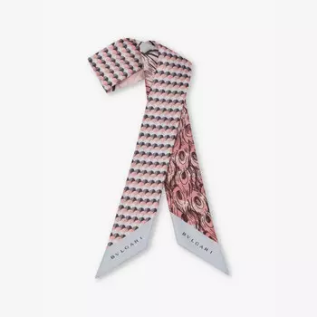 Мини-Шарф из шелковой саржи с графическим принтом Heritage Mythology Shelley Bvlgari, серый