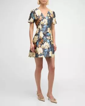 Мини-шелковое платье с V-образным вырезом и цветочным принтом Bach Mai, цвет Small Floral