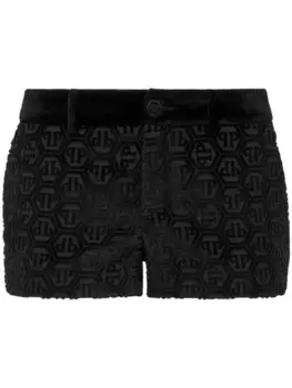 Мини-шорты из бархата с монограммным узором Philipp Plein, черный