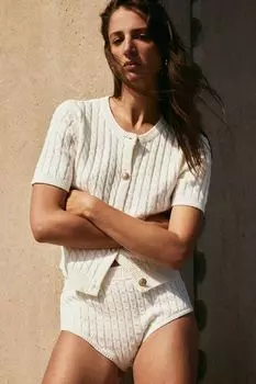 Мини-Шорты косой вязки H&M, бежевый