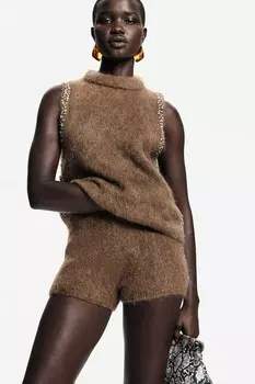 Мини-Шорты с декором из стразов H&M, коричневый