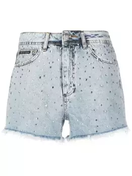 Мини-шорты, украшенные кристаллами Philipp Plein, синий