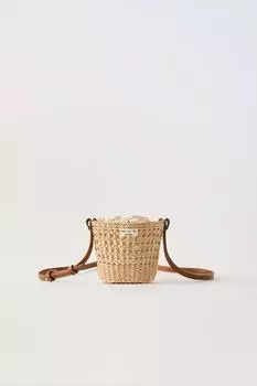 Мини-сумка через платье из рафии ZARA, экрю-белый