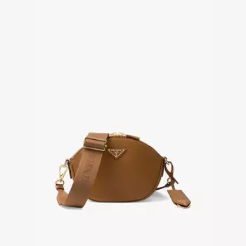 Мини-Сумка через плечо из кожи с эмалированным логотипом Prada, коричневый