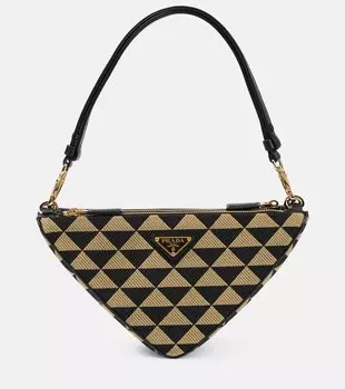 Мини-сумка через плечо Triangolo в жаккарде Prada, Nero+Corda