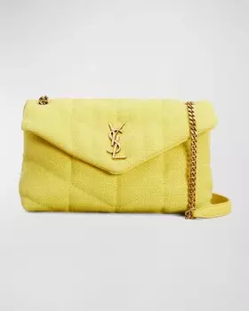 Мини-сумка через плечо YSL Toy Puffer из парусины Saint Laurent, цвет Lemon