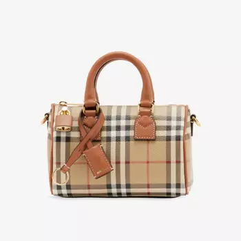 Мини-сумка для боулинга в клетку из искусственной кожи Burberry, цвет vntg chk/briar brown
