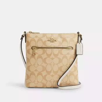 Мини-сумка для папок Coach Outlet из фирменной парусины Rowan, цвет Gold/Light Khaki Chalk