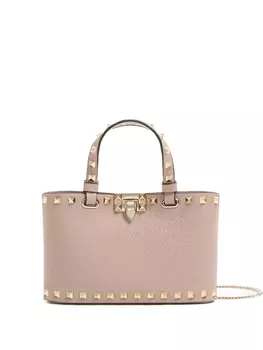 МИНИ-СУМКА ДЛЯ ПОКУПОК ROCKSTUD ИЗ ЗЕРНИСТОЙ ТЕЛЯЧЬЕЙ КОЖИ Valentino Garavani, нейтральный