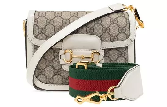 Мини-сумка Gucci Horsebit 1955 Бежевый/Белый