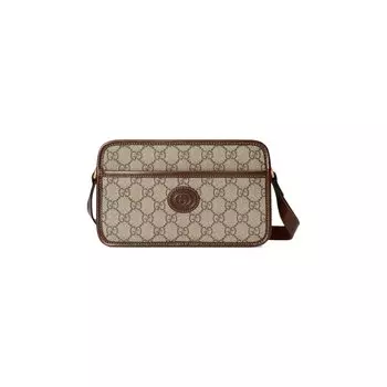 Мини-сумка Gucci с переплетенной буквой G, Бежевый/Черное дерево/Коричневый сахар