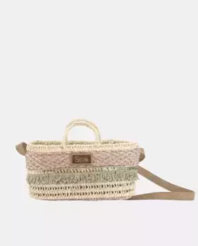 Мини-сумка из натуральной пальмовой пряжи в сочетании с бахромой и рафией Sim Sastre, розовый