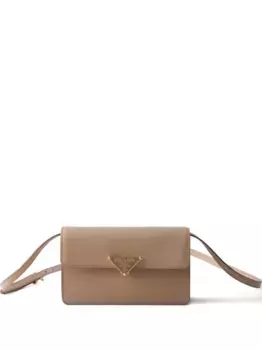 Мини-сумка из сафьяновой кожи с застежкой-замком Prada, коричневый