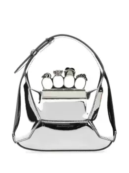 Мини-сумка Jewelled Hobo с эффектом металлик Alexander McQueen, серебяный