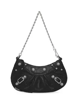 Мини-сумка Le Cagole с цепочкой и тиснением под крокодила со стразами Balenciaga, черный