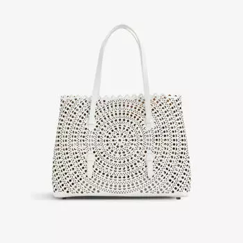 Мини-сумка Mina из кожи с лазерной обработкой и верхней ручкой Alaia, цвет blanc optique