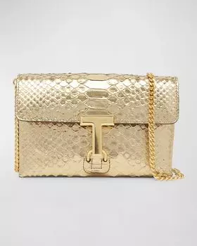 Мини-сумка Monarch из ламинированной тисненной кожи питона TOM FORD, цвет Dark Gold