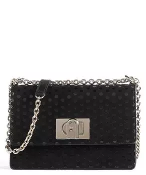 Мини-сумка на плечо из замши и зерненой кожи. Furla, черный