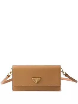 Мини-сумка Prada из кожи с треугольным логотипом, нейтральный цвет
