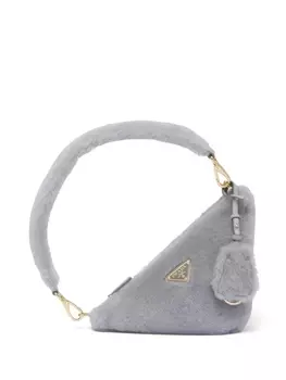 Мини-сумка Prada из овчины с треугольным логотипом, серый