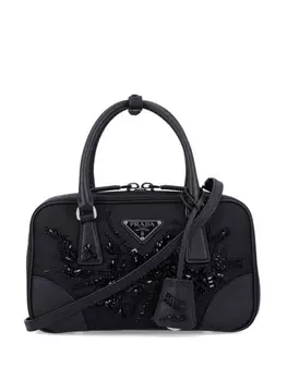 Мини-сумка Prada с вышитыми деталями, черный