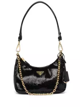 Мини-сумка Re-Nylon с пайетками Prada, черный