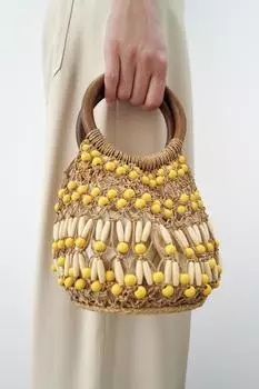 Мини-сумка с бисером ZARA, разноцветный