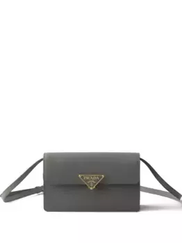 Мини-сумка с клапаном из сафьяновой кожи Prada, серый