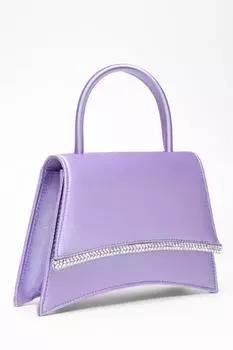 Мини-сумка с ручкой и отделкой из сиреневого атласа и стразами QUIZ Clothing