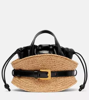 Мини-сумка-шоппер Shuffle из рафии с кожаными деталями Balmain, Gwn Naturel / Noir