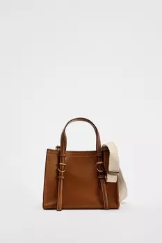 Мини-сумка-тоут ZARA, темный загар