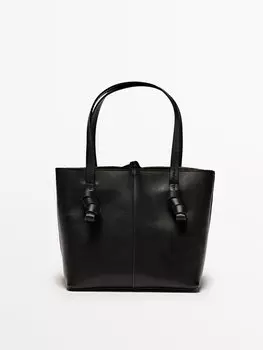 Мини-Сумка-Ведро из кожи наппа Massimo Dutti, черный