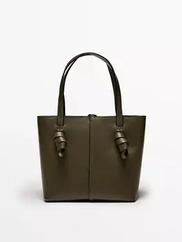 Мини-Сумка-Ведро из кожи наппа Massimo Dutti, зеленый