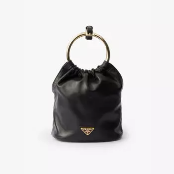 Мини-Сумка-Ведро из кожи наппа с изысканной ручкой Prada, черный