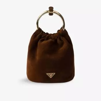 Мини-Сумка-Ведро из замши Brand-Plaque Prada, коричневый