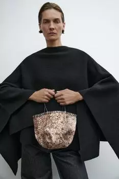 Мини-сумка-ведомо из кожи с животным принтом ZARA, коричневый