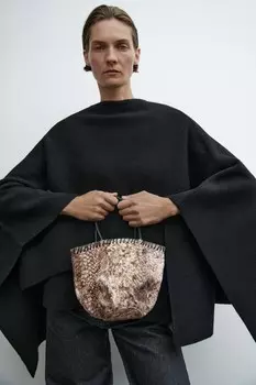 Мини-сумка-ведомо из кожи с животным принтом ZARA, коричневый