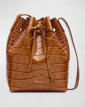 Мини-сумка-ведро с тиснением под крокодила Mansur Gavriel, цвет Amaretti