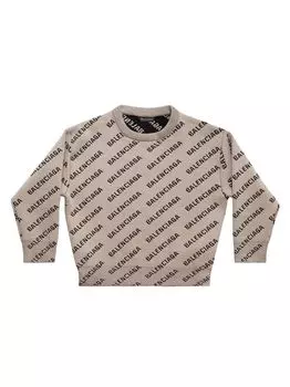 Мини-свитер с логотипом Little Kid's и Kid's Mini Allover Balenciaga, бежевый